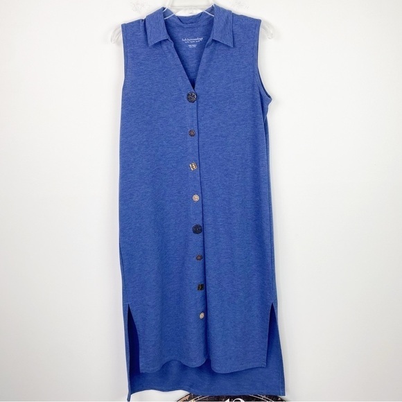 Soft Surroundings blue stretch Knit sleeveless mixed button front dress size Mp - Picture 1 of 13